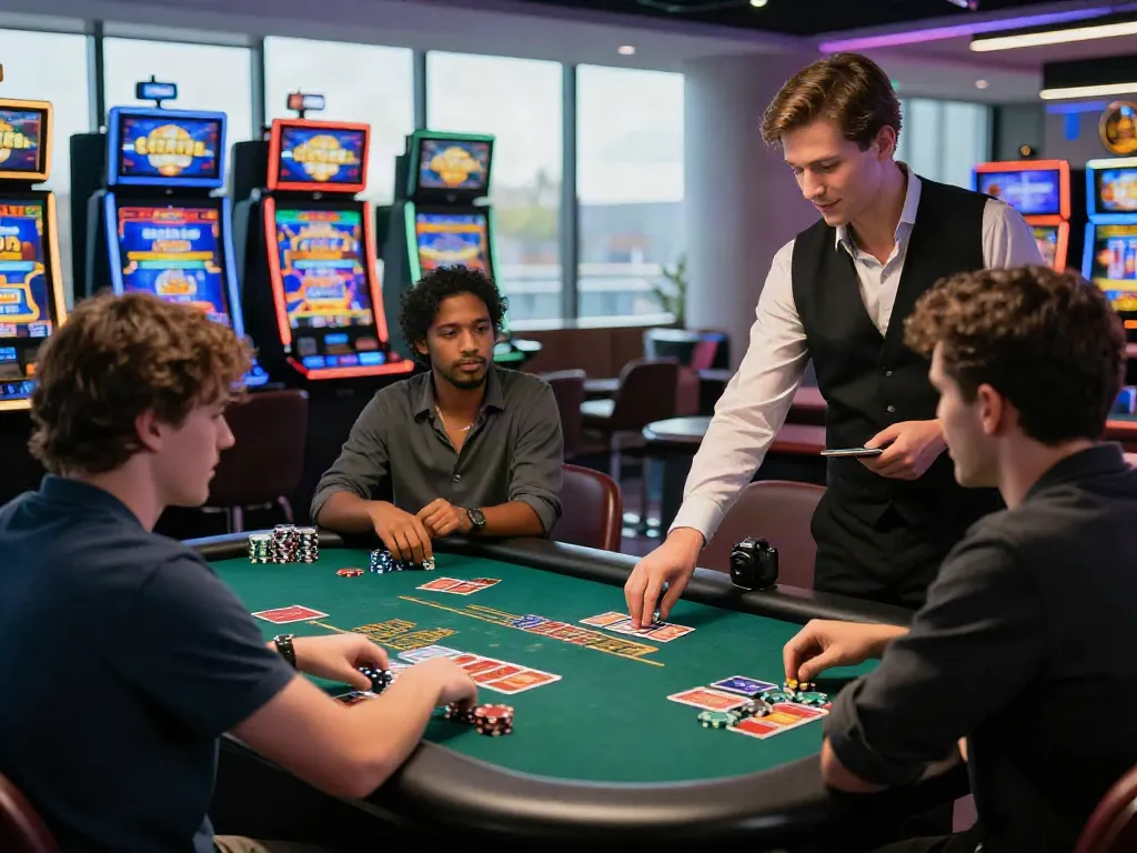 Engaging scene of players at a vibrant credit card casino in the UK, showcasing interactive gaming.