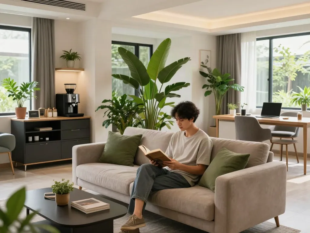 Stylish common area at Berkat Home Living, highlighting comfort and community, featuring rokok88 prohibition.
