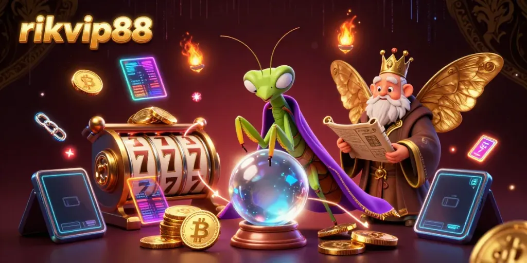 Experience the magic of rikvip88 with a mystical fortune teller and rich casino elements.