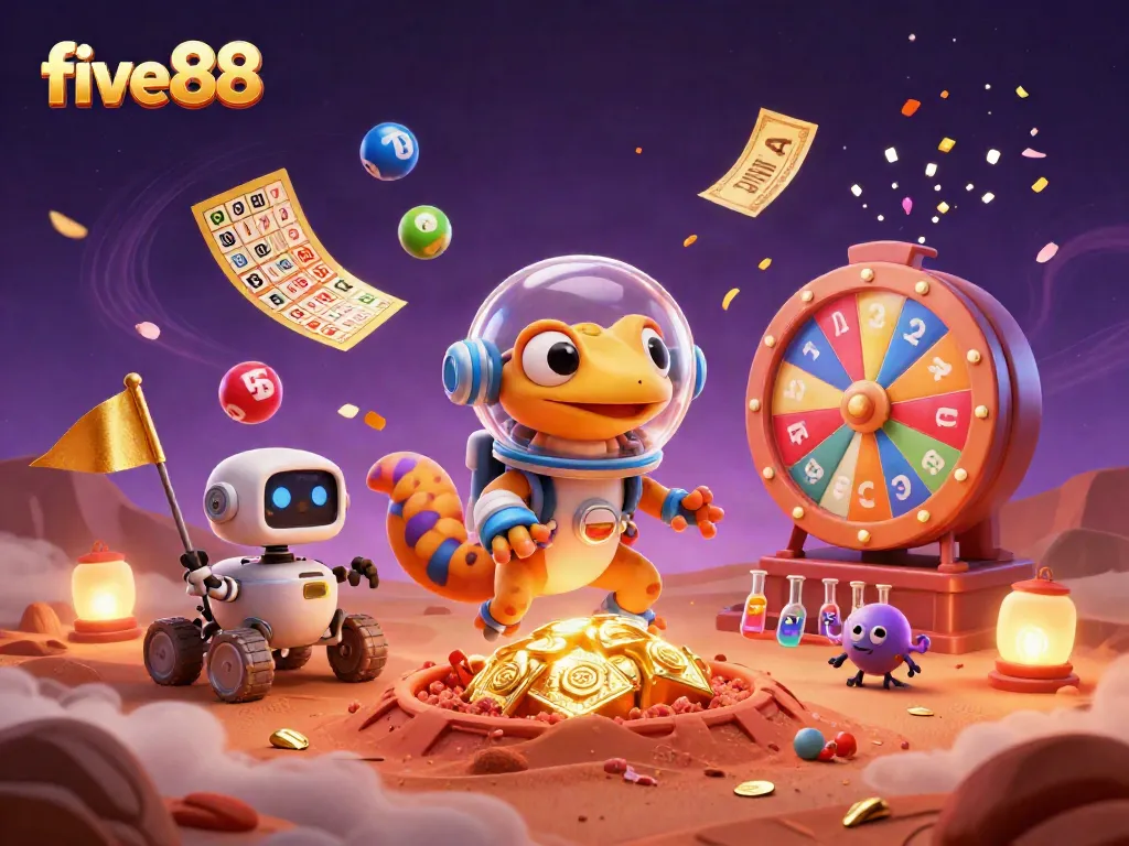 Experience excitement at five88 as a Martian gecko discovers a golden casino buried in red Mars sand.